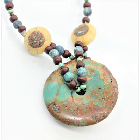 925 STERLING TURQUOISE antique,primitive, native,handmade necklace 17" 23.5 gram - Picture 2 of 10